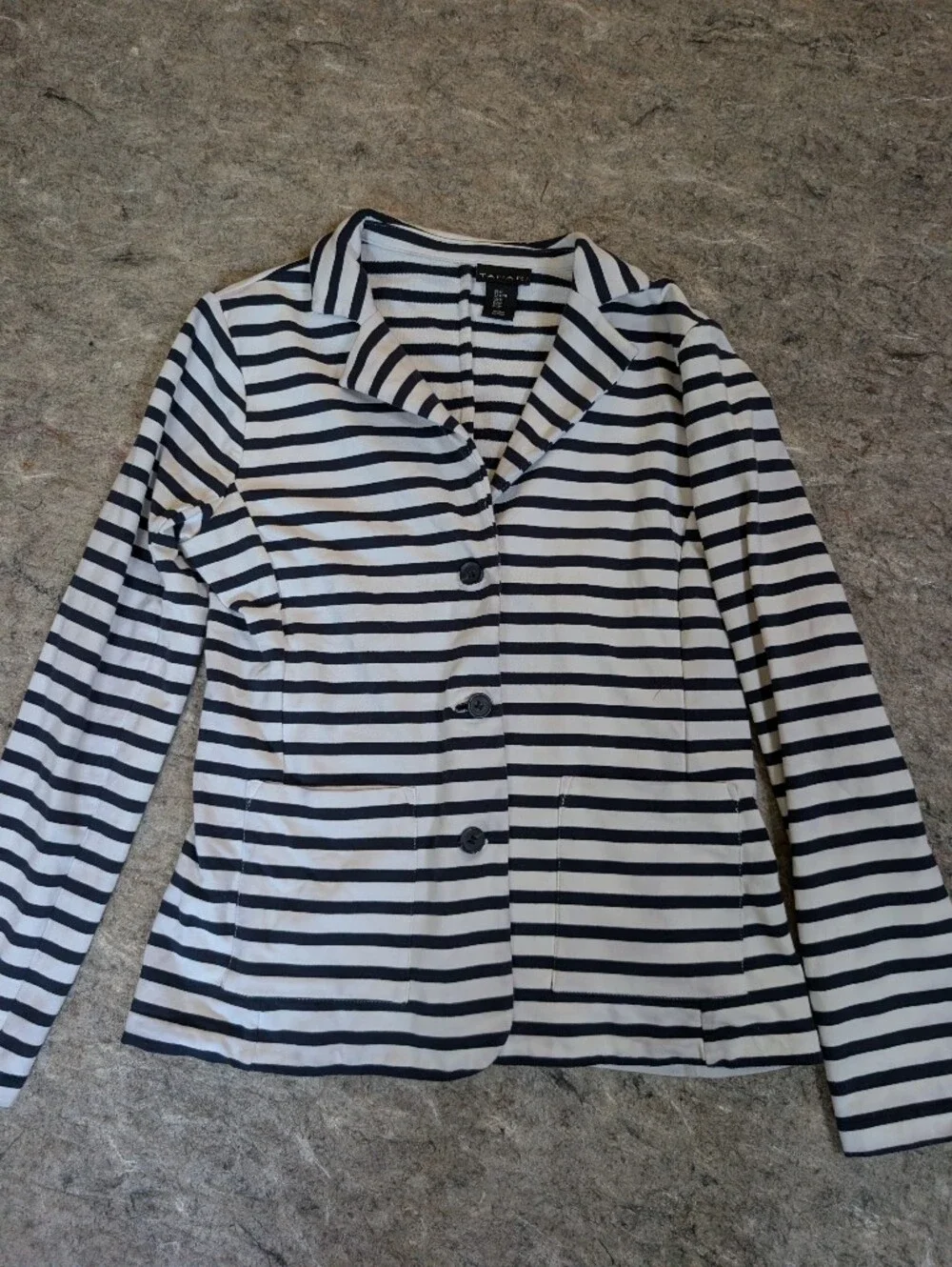 Women's Tahari Navy & White Striped Tailored Stretch Blazer Size Medium